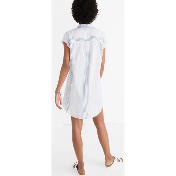 Madewell Central Shirtdress Rawley Stripe Tulum Blue Size Medium Excellent - Picture 2 of 11